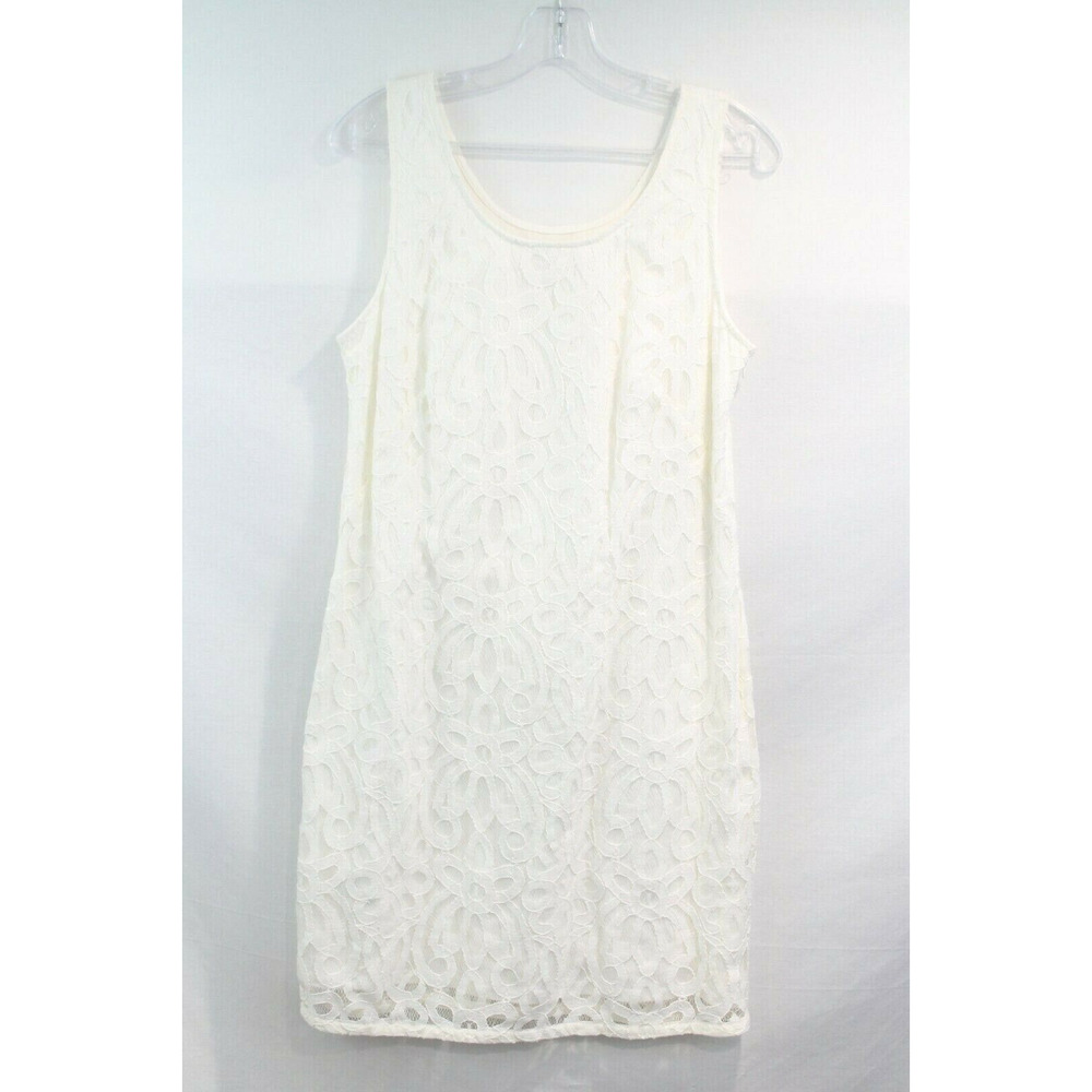 Ann Taylor Loft Dress Womens size 8 Cream Floral Lace Overlay Sleeveless Zip